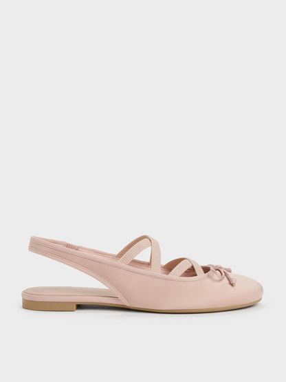 CHARLES & KEITH Essential / Satin Crossover Slingback Ballet Flats - Light Pink