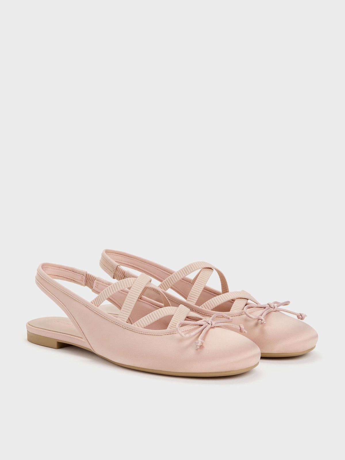 CHARLES & KEITH Essential / Satin Crossover Slingback Ballet Flats - Light Pink