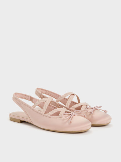 CHARLES & KEITH Essential / Satin Crossover Slingback Ballet Flats - Light Pink