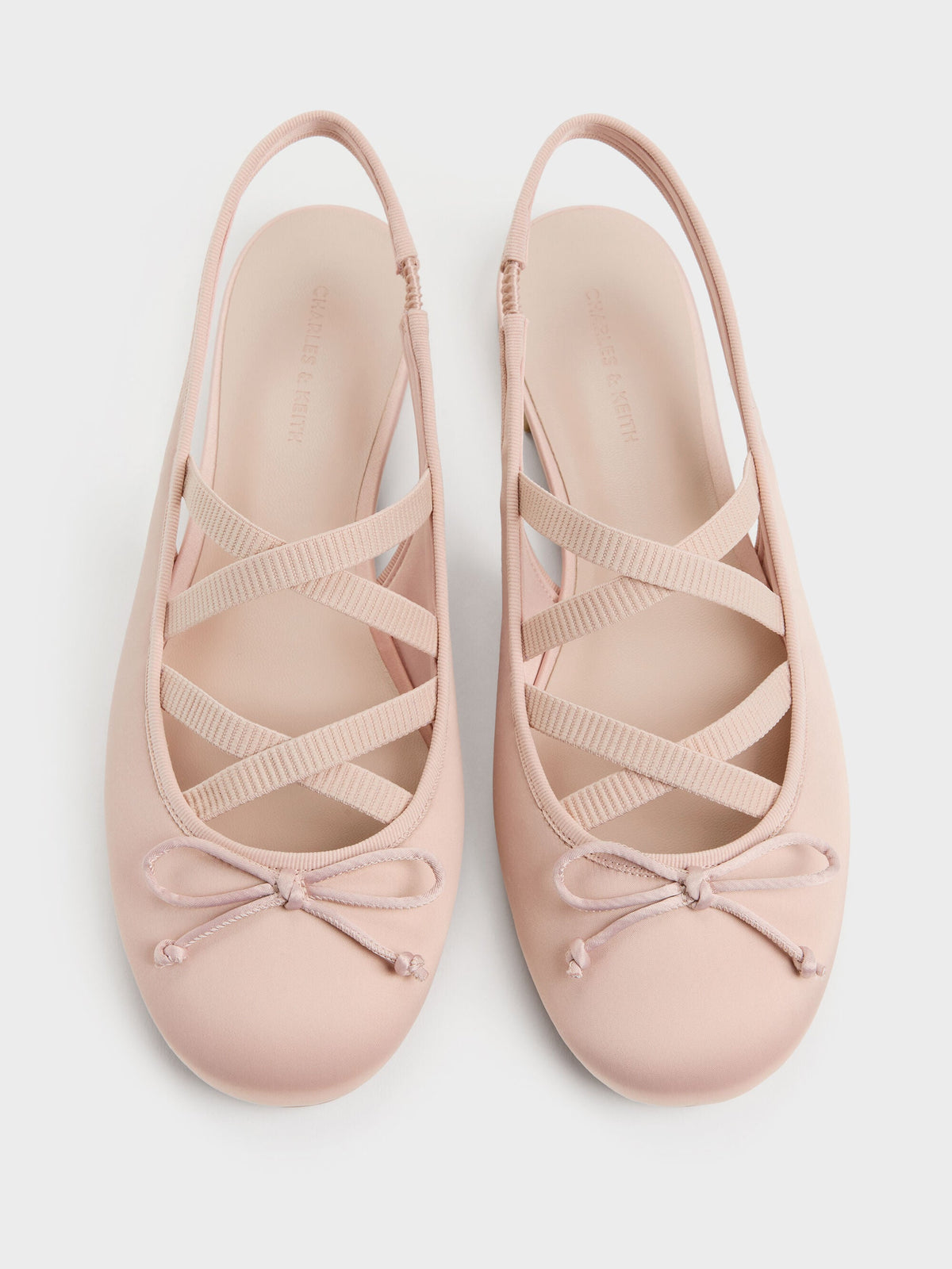 CHARLES & KEITH Essential / Satin Crossover Slingback Ballet Flats - Light Pink