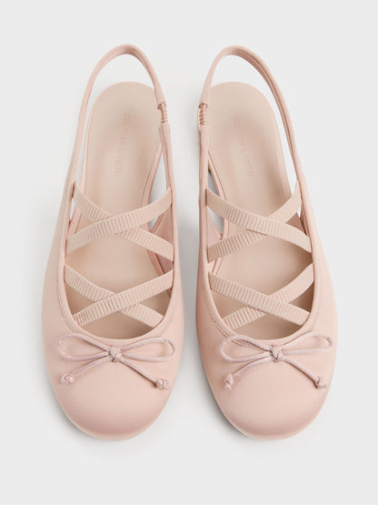 CHARLES & KEITH Essential / Satin Crossover Slingback Ballet Flats - Light Pink