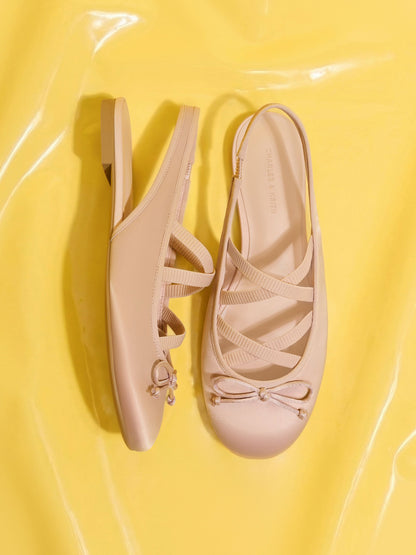 CHARLES & KEITH Essential / Satin Crossover Slingback Ballet Flats - Light Pink