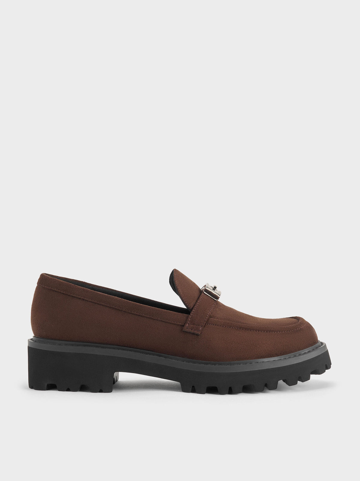 CHARLES & KEITH Discount / Lando Faux Suede Platform Loafers - Dark Brown Textured