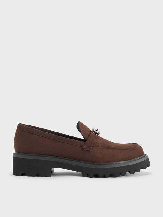 CHARLES & KEITH Discount / Lando Faux Suede Platform Loafers - Dark Brown Textured
