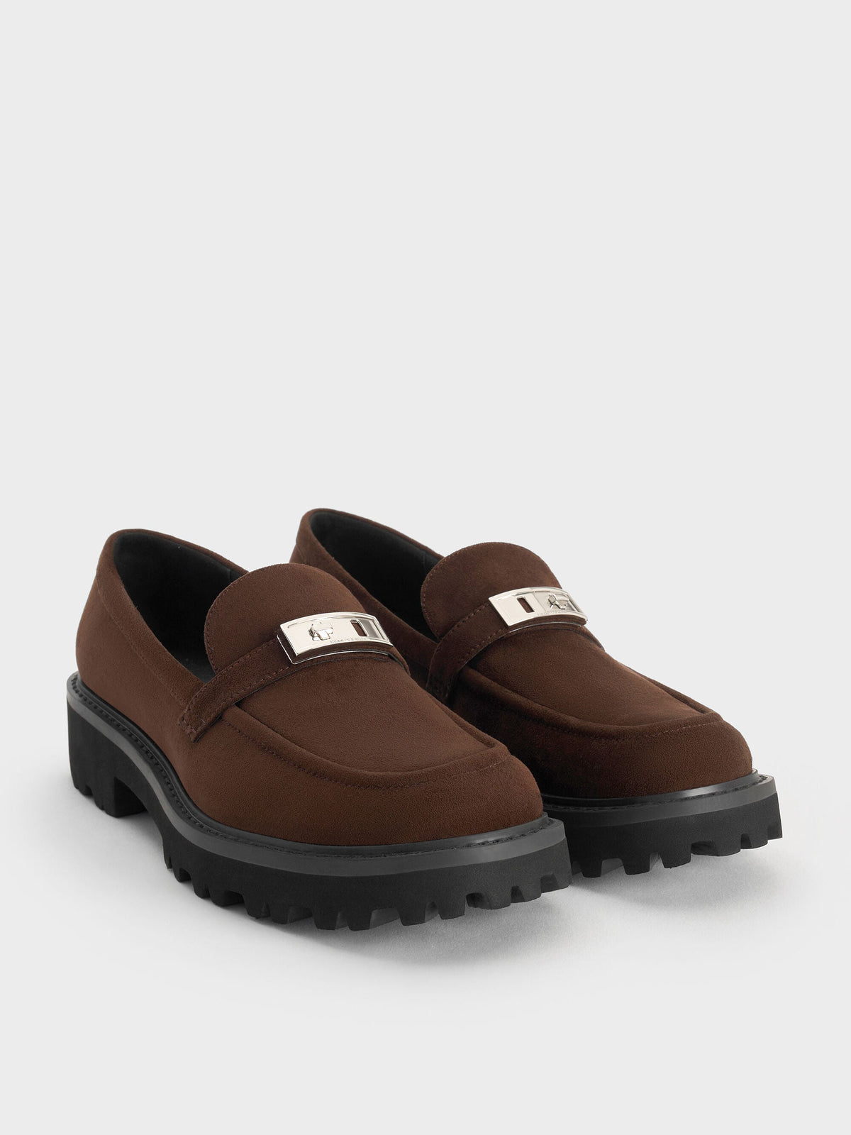 CHARLES & KEITH Discount / Lando Faux Suede Platform Loafers - Dark Brown Textured