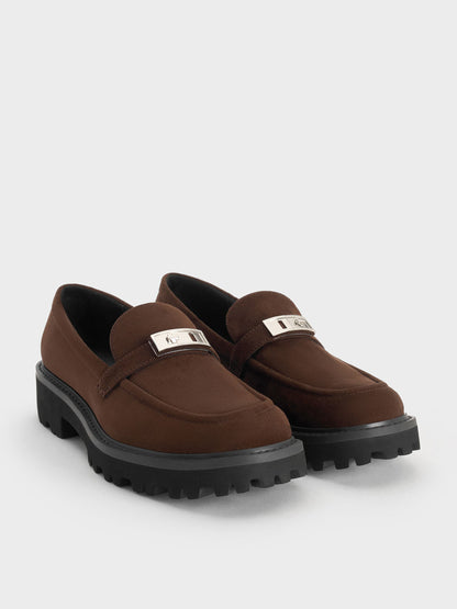 CHARLES & KEITH Discount / Lando Faux Suede Platform Loafers - Dark Brown Textured