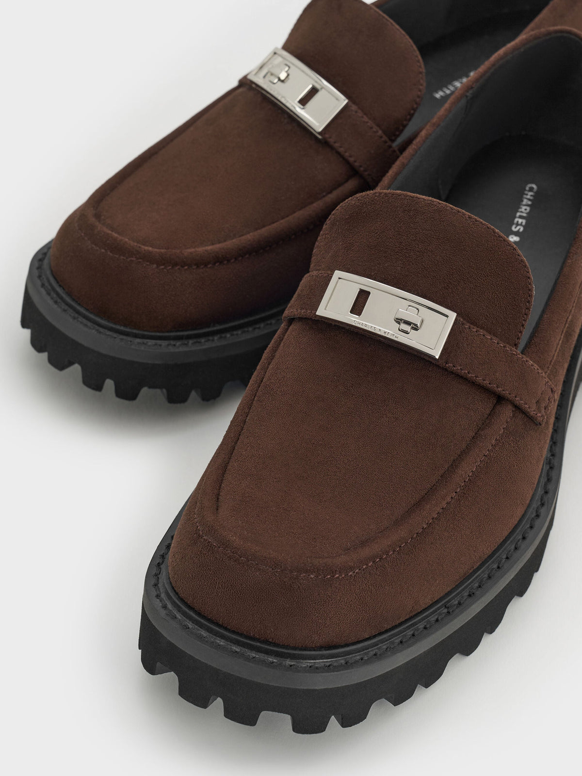 CHARLES & KEITH Discount / Lando Faux Suede Platform Loafers - Dark Brown Textured