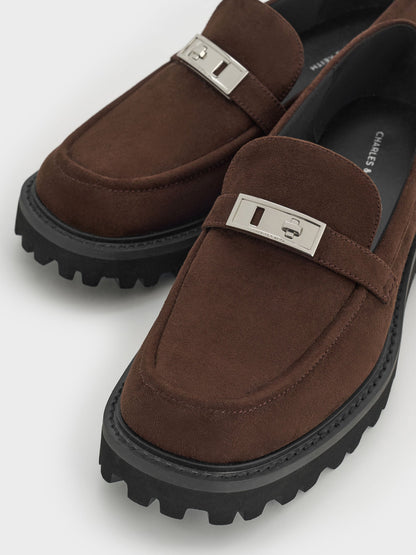 CHARLES & KEITH Discount / Lando Faux Suede Platform Loafers - Dark Brown Textured