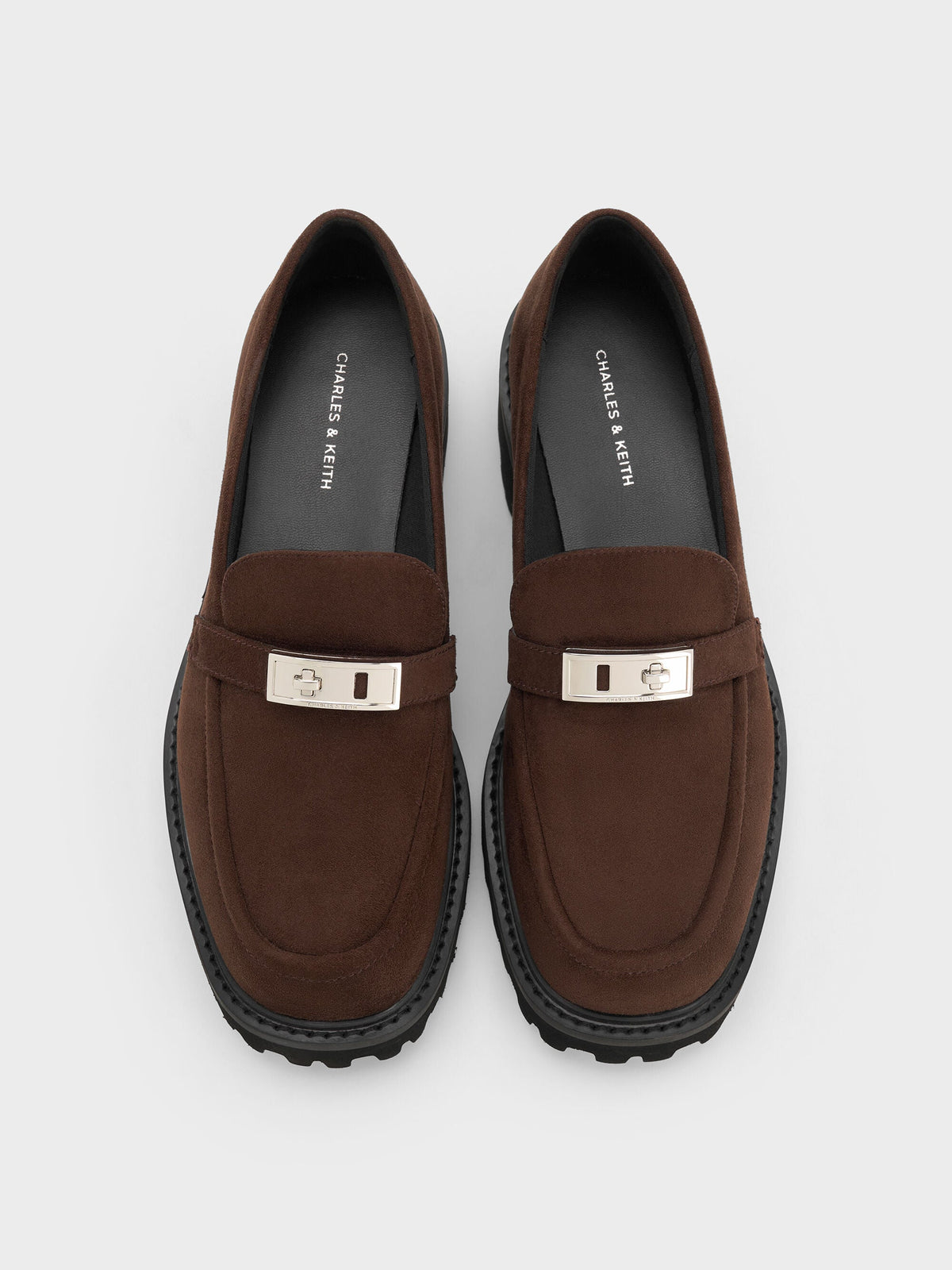 CHARLES & KEITH Discount / Lando Faux Suede Platform Loafers - Dark Brown Textured