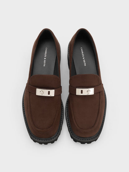 CHARLES & KEITH Discount / Lando Faux Suede Platform Loafers - Dark Brown Textured