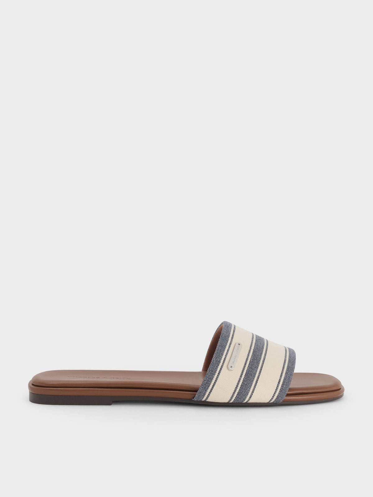 CHARLES & KEITH Smart Buy / Striped Square-Toe Slide Sandals - Dark Blue