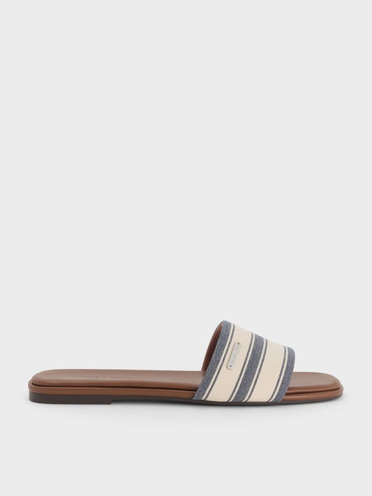 CHARLES & KEITH Smart Buy / Striped Square-Toe Slide Sandals - Dark Blue