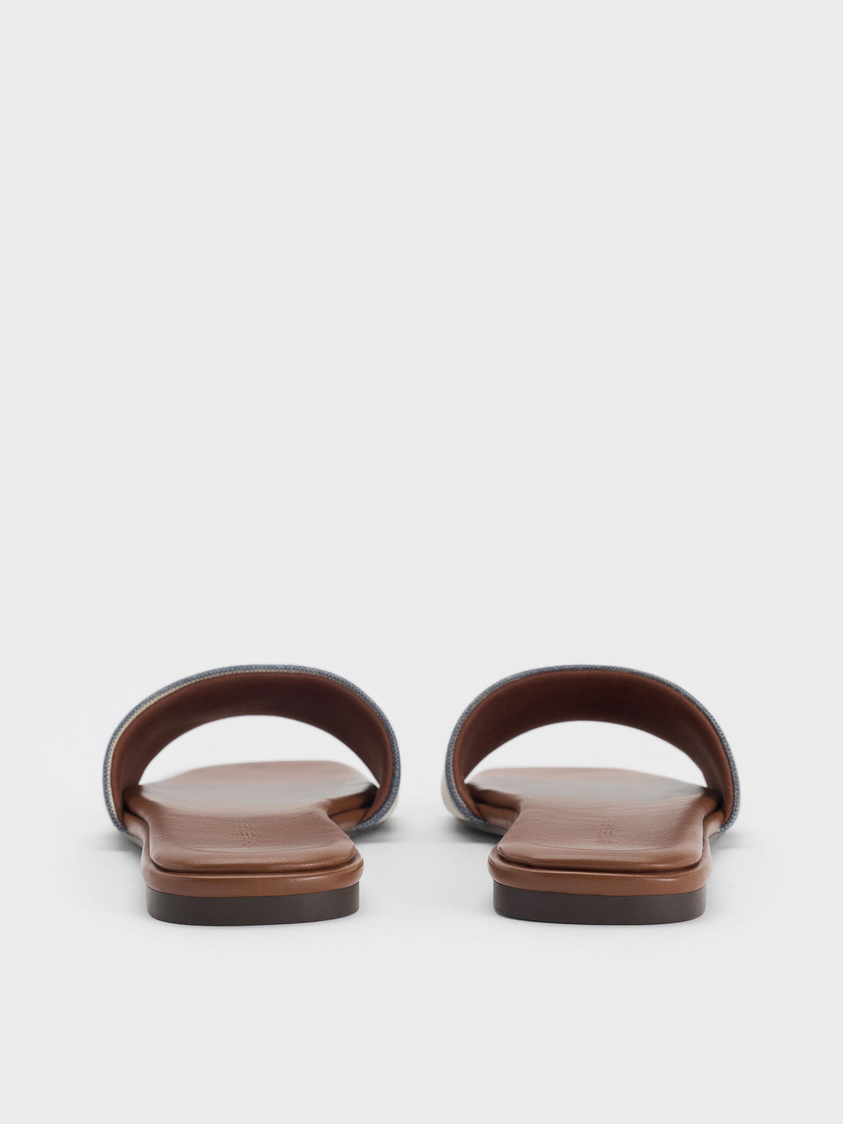 CHARLES & KEITH Smart Buy / Striped Square-Toe Slide Sandals - Dark Blue