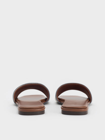 CHARLES & KEITH Smart Buy / Striped Square-Toe Slide Sandals - Dark Blue