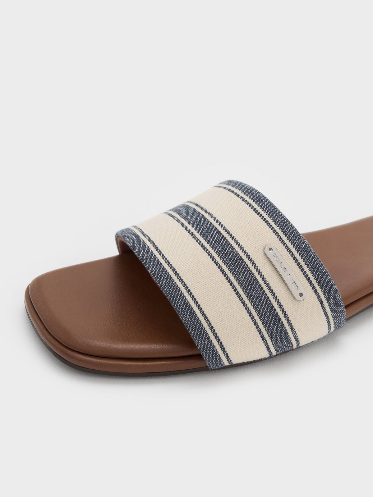 CHARLES & KEITH Smart Buy / Striped Square-Toe Slide Sandals - Dark Blue