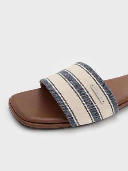 CHARLES & KEITH Smart Buy / Striped Square-Toe Slide Sandals - Dark Blue