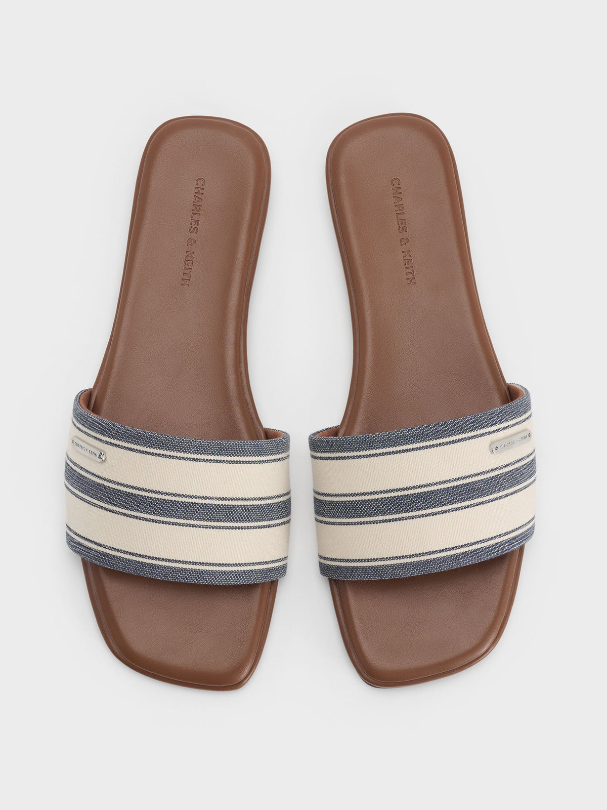 CHARLES & KEITH Smart Buy / Striped Square-Toe Slide Sandals - Dark Blue