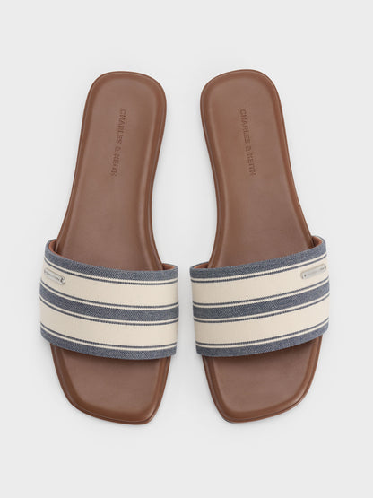 CHARLES & KEITH Smart Buy / Striped Square-Toe Slide Sandals - Dark Blue