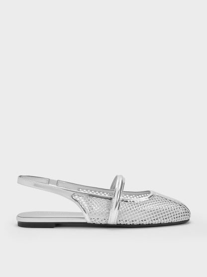 CHARLES & KEITH Smart Buy / Ellory Mesh Slingback Mary Jane Flats - Silver