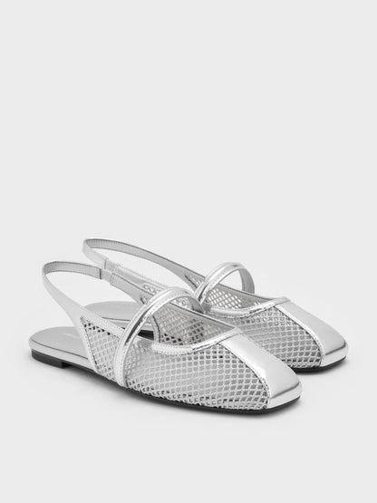 CHARLES & KEITH Smart Buy / Ellory Mesh Slingback Mary Jane Flats - Silver