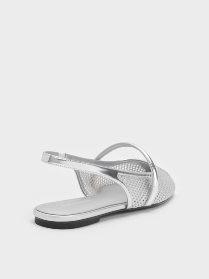 CHARLES & KEITH Smart Buy / Ellory Mesh Slingback Mary Jane Flats - Silver