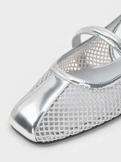 CHARLES & KEITH Smart Buy / Ellory Mesh Slingback Mary Jane Flats - Silver