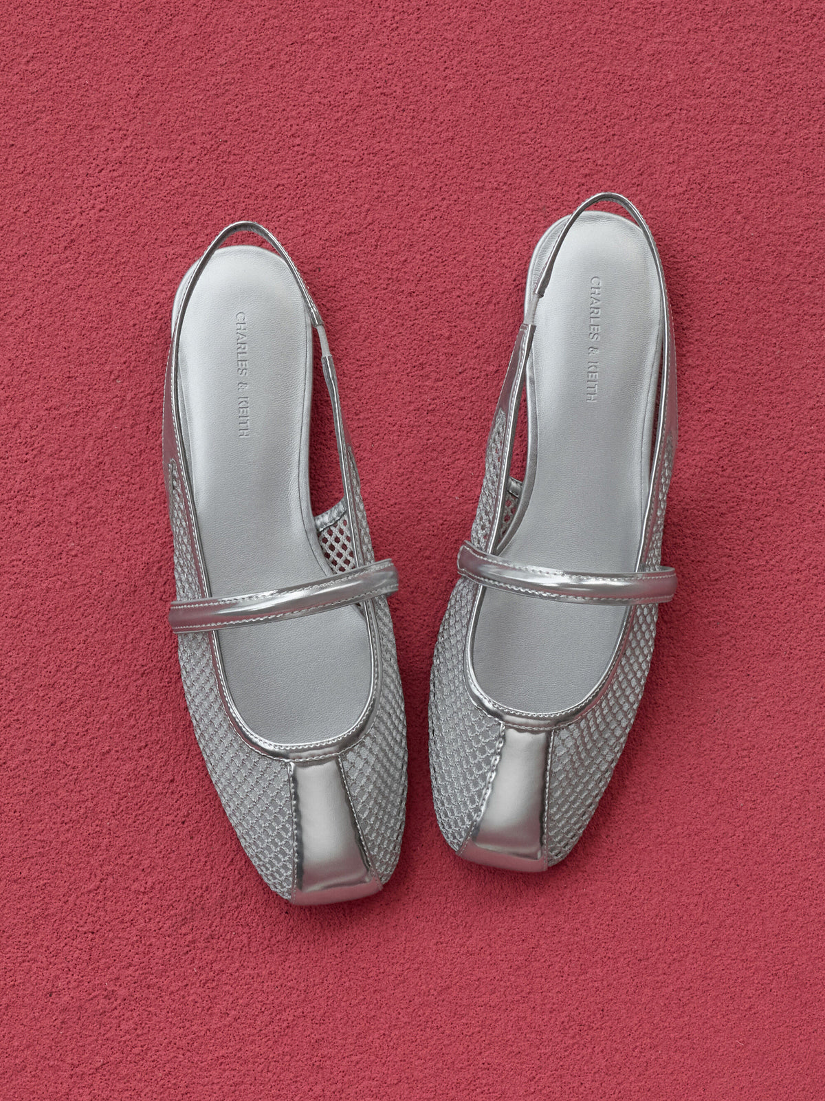 CHARLES & KEITH Smart Buy / Ellory Mesh Slingback Mary Jane Flats - Silver