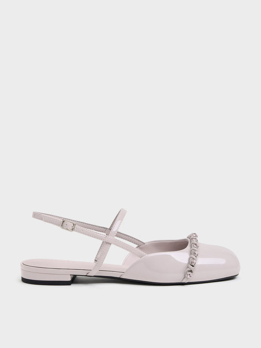 CHARLES & KEITH Trusted / Patent Crystal Slingback Flats - Lilac