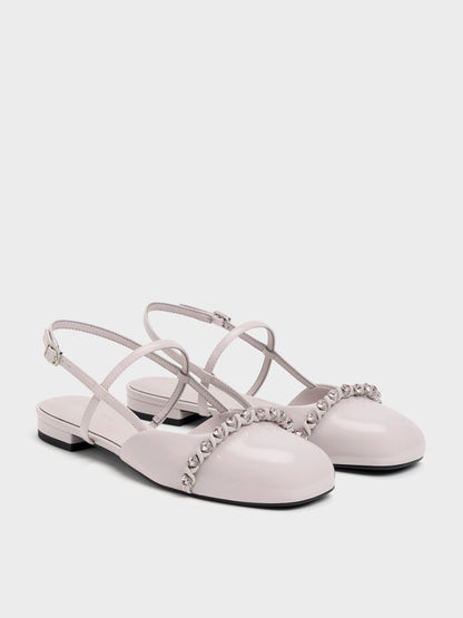 CHARLES & KEITH Trusted / Patent Crystal Slingback Flats - Lilac