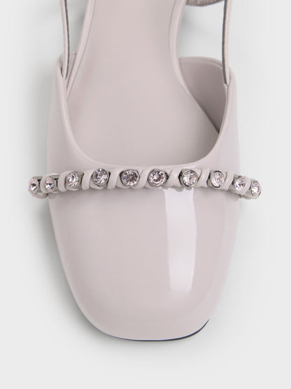 CHARLES & KEITH Trusted / Patent Crystal Slingback Flats - Lilac