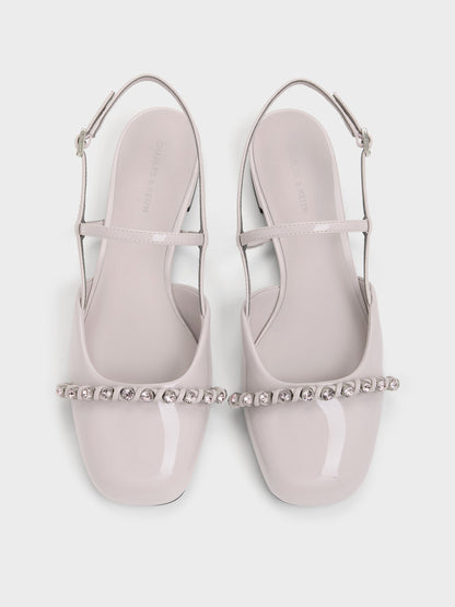 CHARLES & KEITH Trusted / Patent Crystal Slingback Flats - Lilac