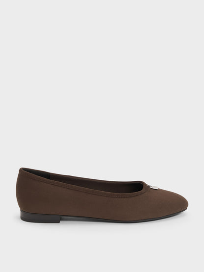 CHARLES & KEITH Signature / Griselda Faux Suede Ballet Flats - Dark Brown Textured