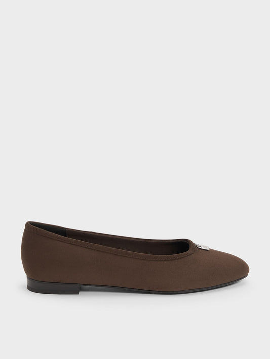 CHARLES & KEITH Signature / Griselda Faux Suede Ballet Flats - Dark Brown Textured