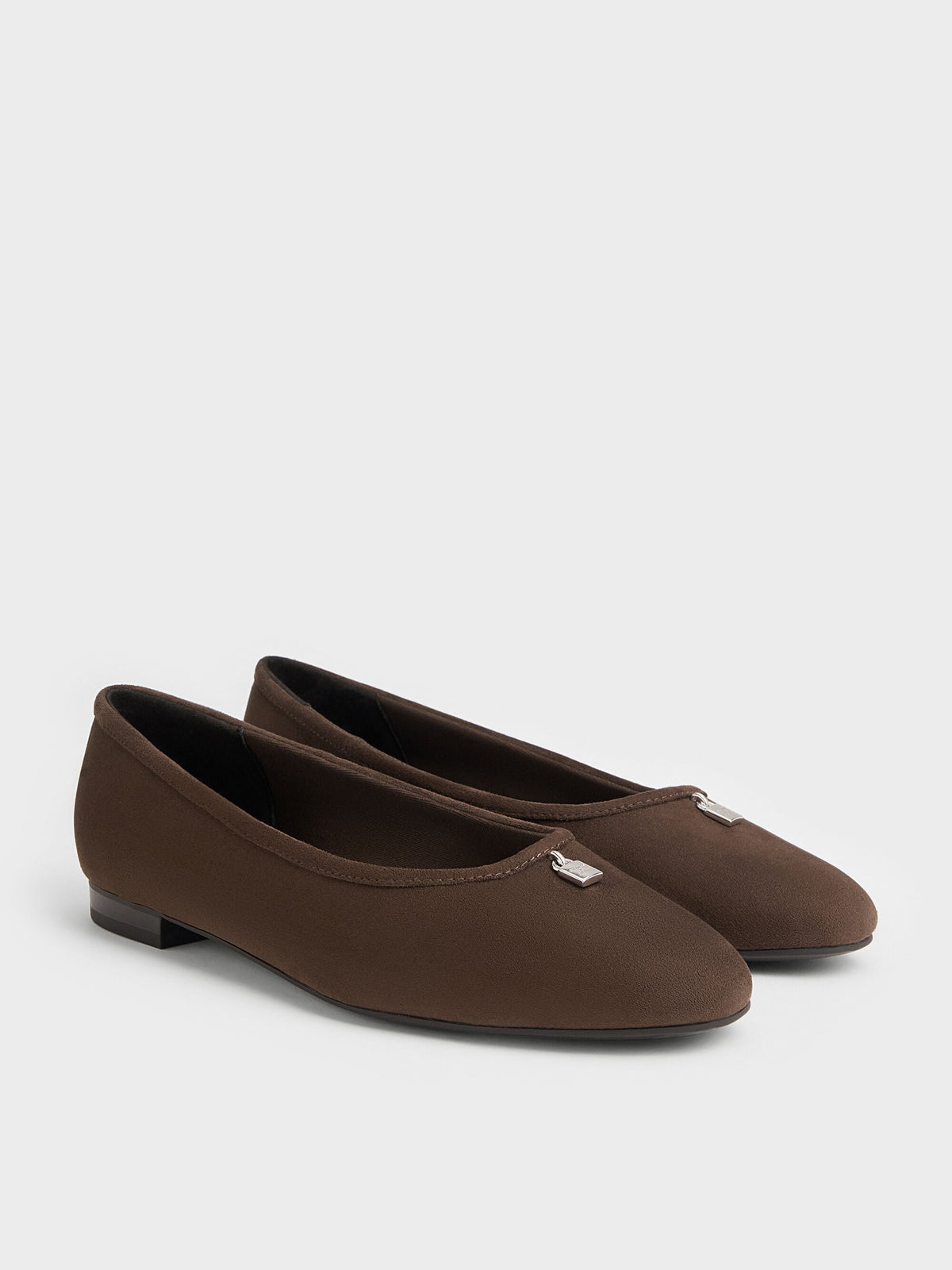 CHARLES & KEITH Signature / Griselda Faux Suede Ballet Flats - Dark Brown Textured