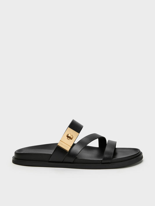 CHARLES & KEITH Great Value / Aelin Metallic-Buckle Strappy Sandals - Black