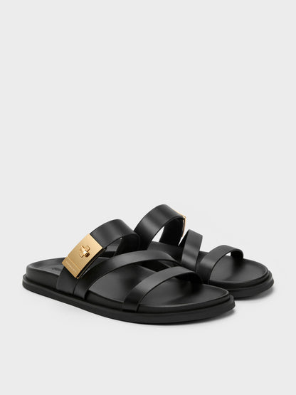 CHARLES & KEITH Great Value / Aelin Metallic-Buckle Strappy Sandals - Black