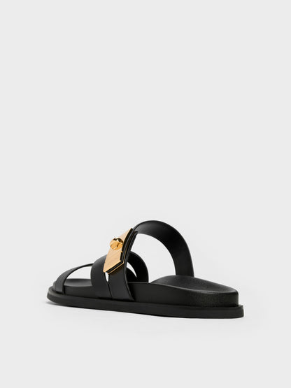 CHARLES & KEITH Great Value / Aelin Metallic-Buckle Strappy Sandals - Black