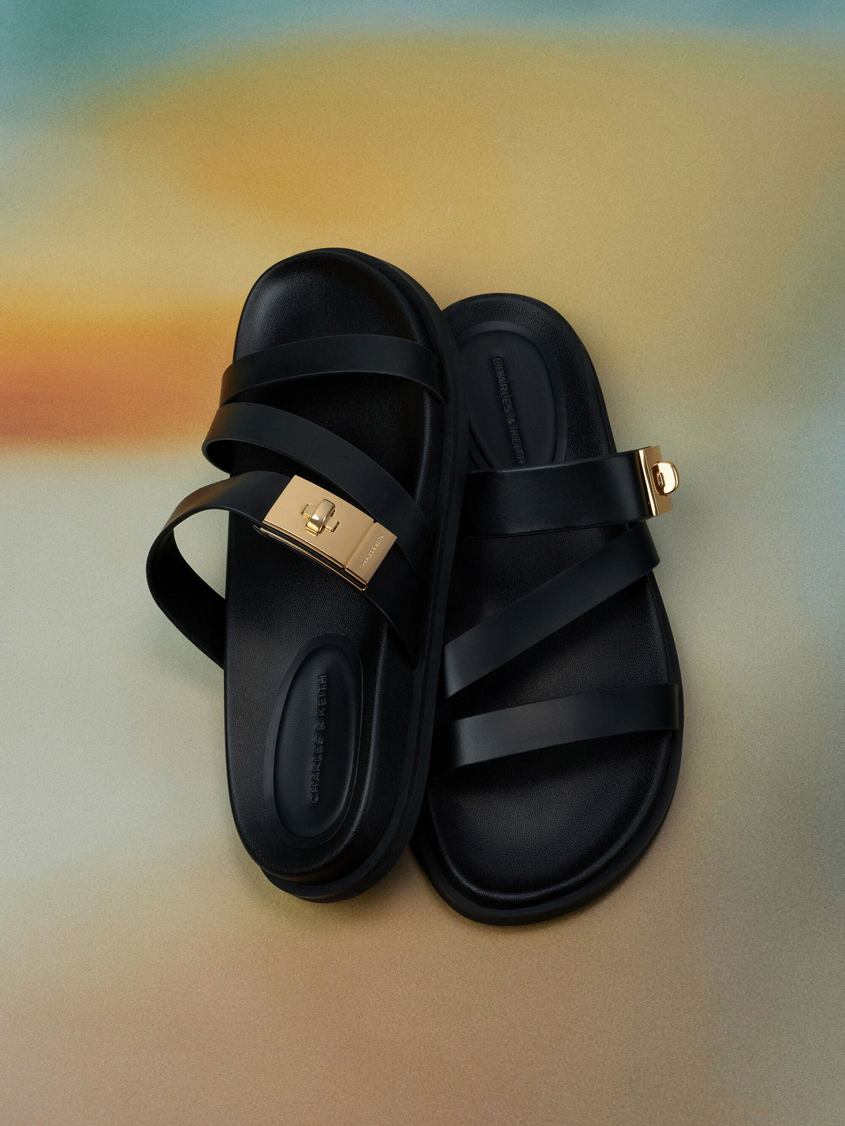 CHARLES & KEITH Great Value / Aelin Metallic-Buckle Strappy Sandals - Black