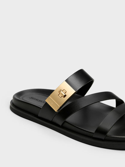 CHARLES & KEITH Great Value / Aelin Metallic-Buckle Strappy Sandals - Black