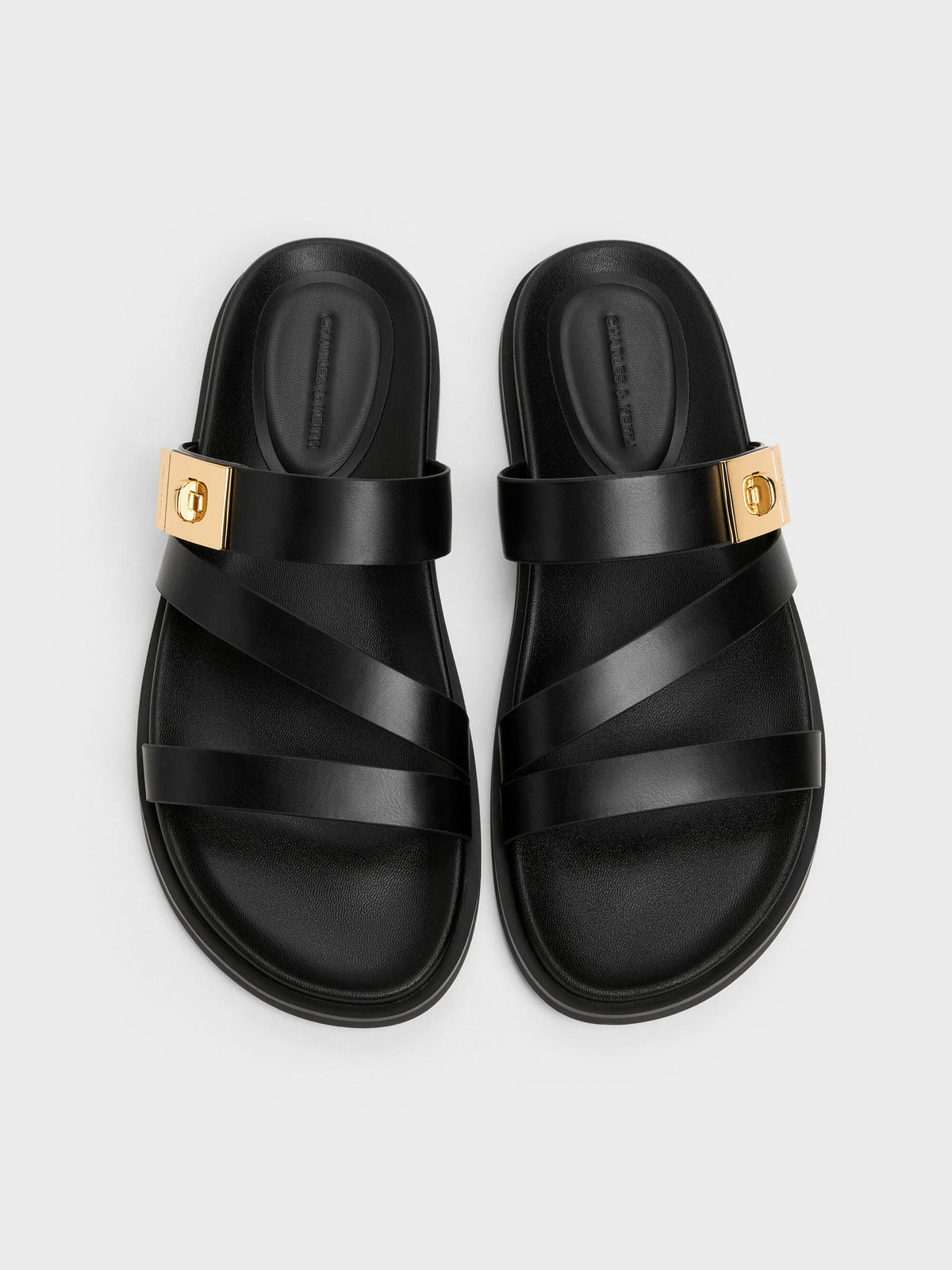 CHARLES & KEITH Great Value / Aelin Metallic-Buckle Strappy Sandals - Black
