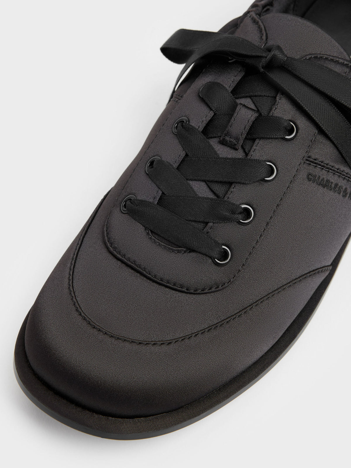 CHARLES & KEITH Deals / Satin Ruched Sneakers - Black Textured