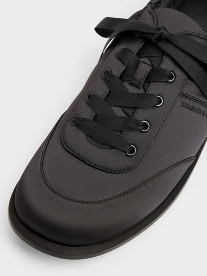 CHARLES & KEITH Deals / Satin Ruched Sneakers - Black Textured