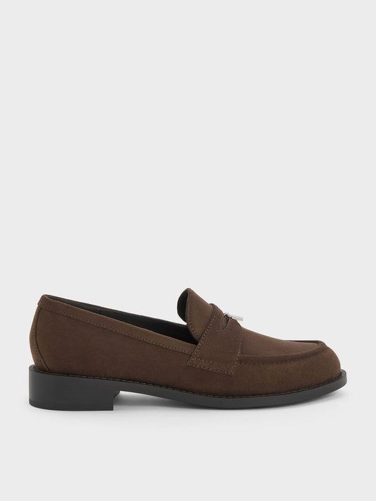 CHARLES & KEITH Everyday / Griselda Faux Suede Loafers - Dark Brown Textured