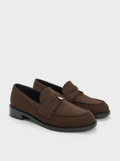 CHARLES & KEITH Everyday / Griselda Faux Suede Loafers - Dark Brown Textured