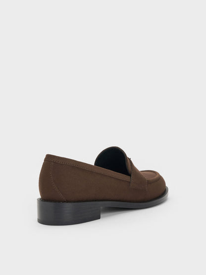 CHARLES & KEITH Everyday / Griselda Faux Suede Loafers - Dark Brown Textured