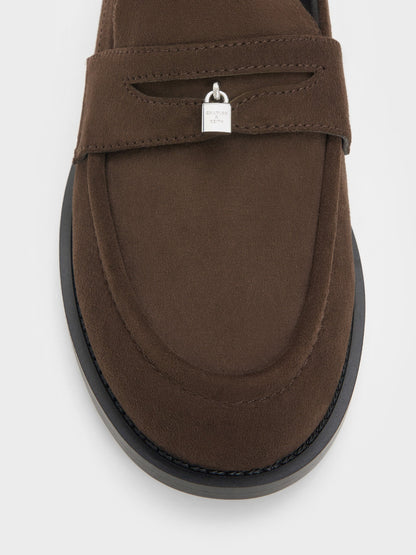 CHARLES & KEITH Everyday / Griselda Faux Suede Loafers - Dark Brown Textured