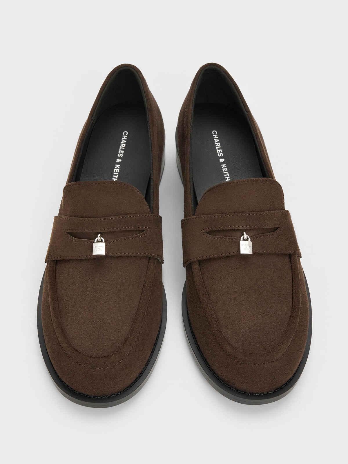 CHARLES & KEITH Everyday / Griselda Faux Suede Loafers - Dark Brown Textured