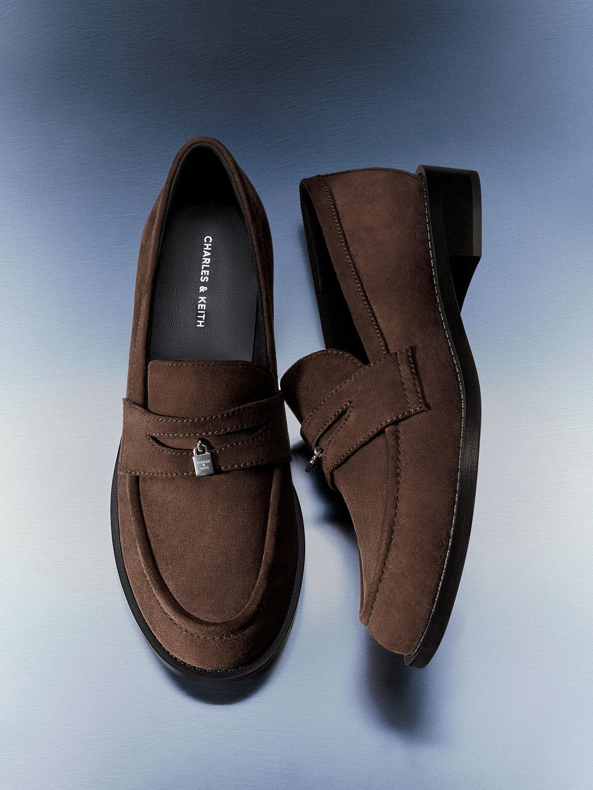 CHARLES & KEITH Everyday / Griselda Faux Suede Loafers - Dark Brown Textured
