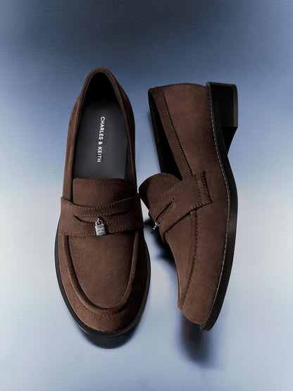 CHARLES & KEITH Everyday / Griselda Faux Suede Loafers - Dark Brown Textured