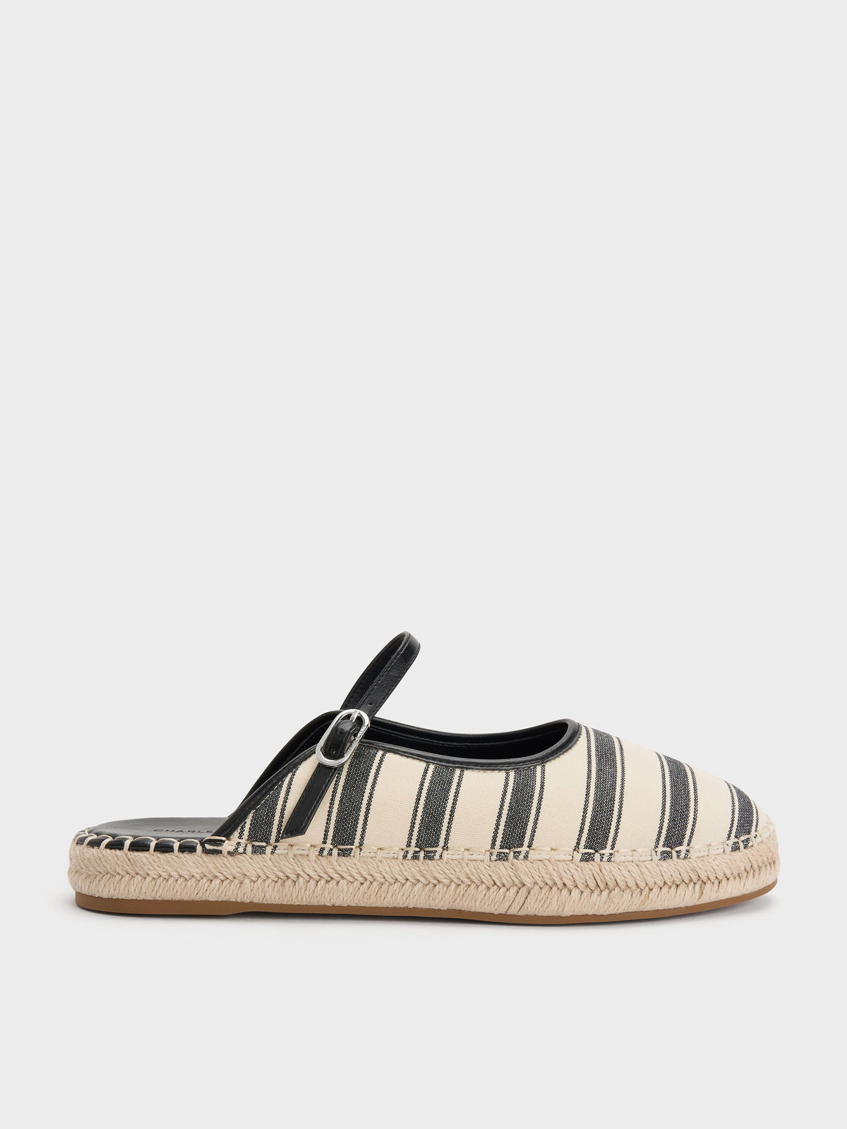 CHARLES & KEITH Featured / Striped Mary Jane Espadrille Mules - Black Textured